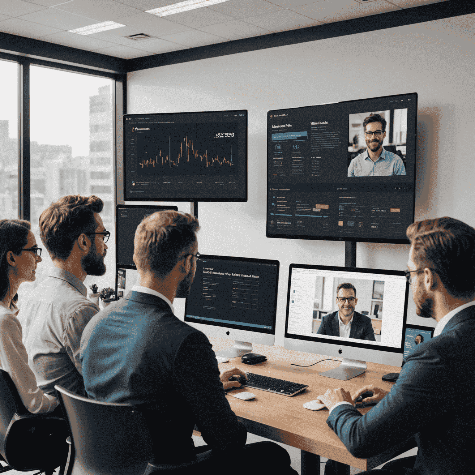 A diverse group of people attending a webinar on investment principles, with Webull Desktop interface visible on the presentation screen